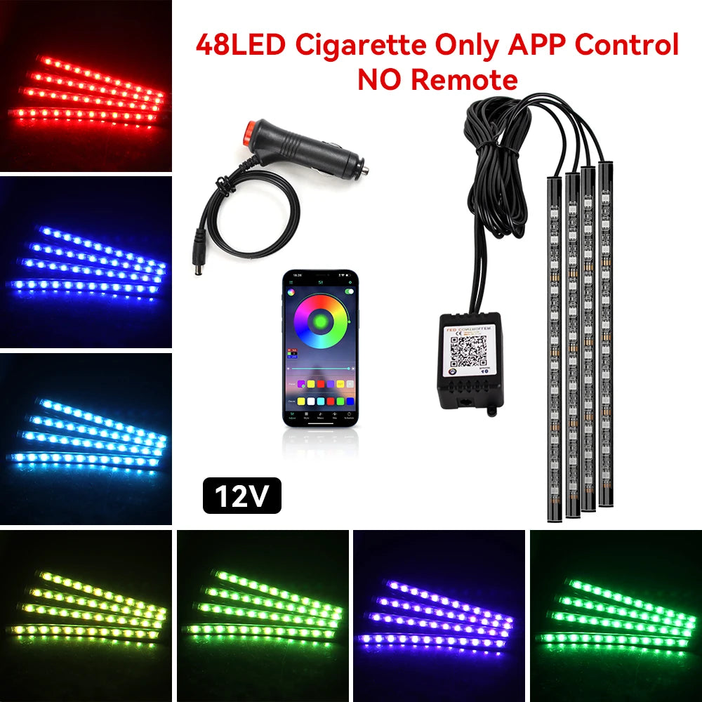 RGB Footwell Ambient Light Kit, 4 Strips with App & Remote (USB or 12V)