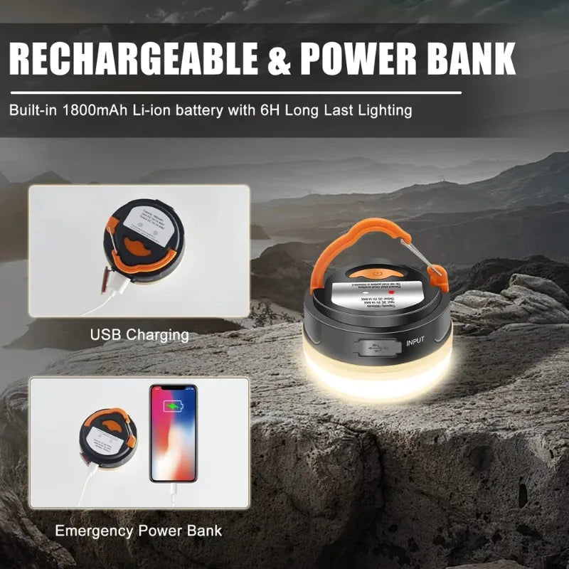 Rechargeable LED Camping Lantern (2-Pack) – Magnetic, Hanging Hook, Power Bank