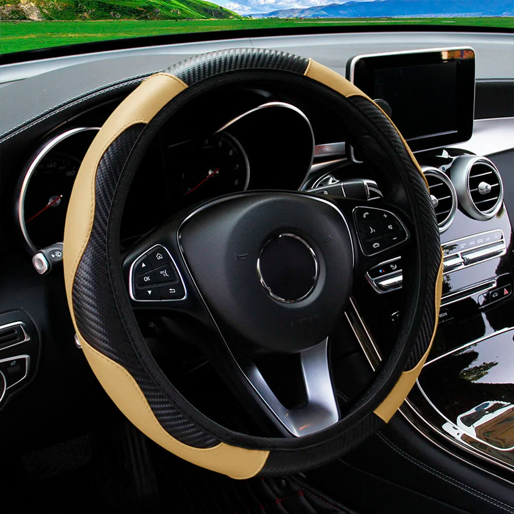 Carbon Fiber Texture Leather Steering Wheel Cover - Universal 15"