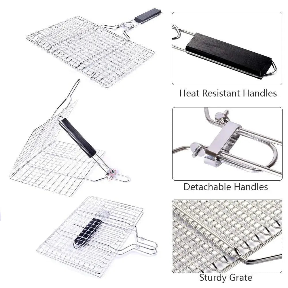 Stainless Steel Grilling Basket – Folding Fish & Veggie Basket or Rolling Cylinder Basket