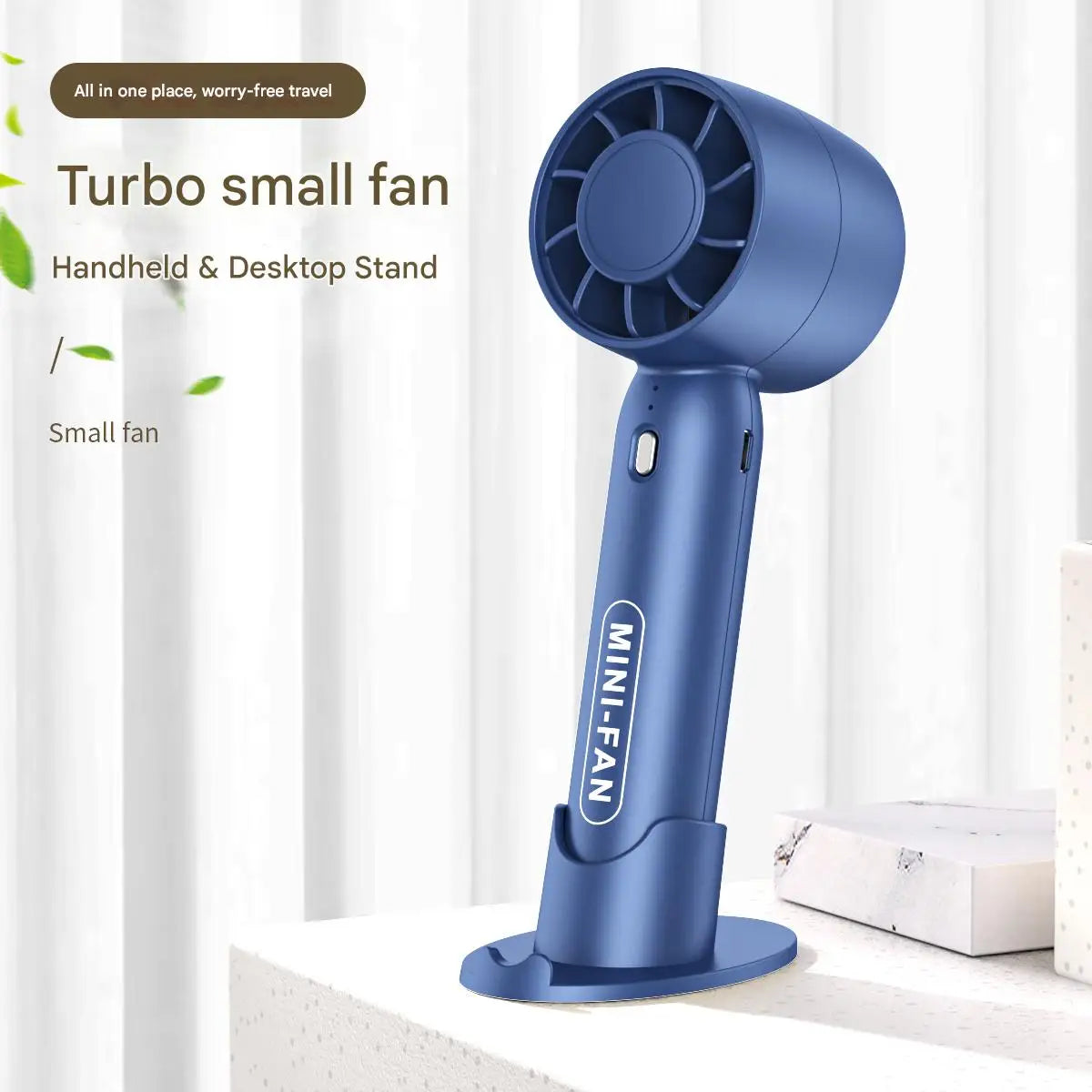 Turbo Mini Handheld Fan with Desk Stand – Rechargeable Portable Fan