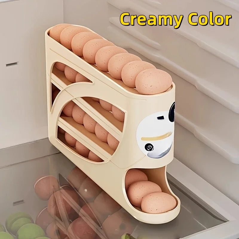 4-Tier Rolling Egg Dispenser Fridge Organizer (Holds About 30 Eggs)
