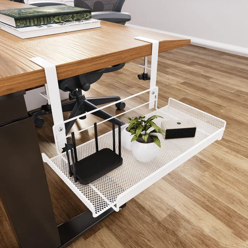 No-Drill Under-Desk Cable Tray – Clamp-On Wire Organizer
