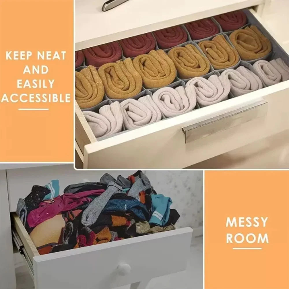 Foldable Fabric Drawer Organizer with Divider Grids