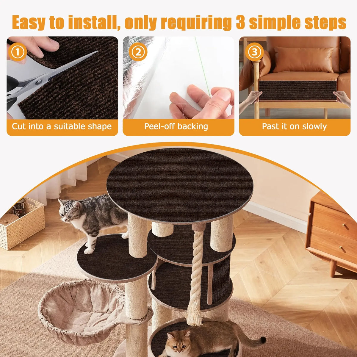 Trimmable Self-Adhesive Cat Scratch Mat - Furniture & Wall Protector (1 Roll)
