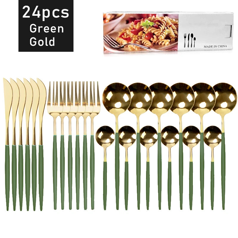 24-Piece Black & Gold Flatware Set (Service for 6)