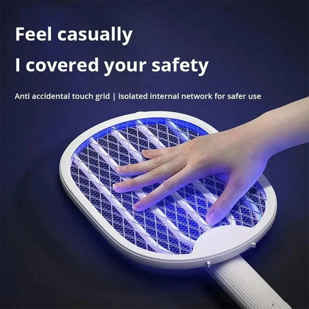 Foldable 2-in-1 Bug Zapper Racket & Mosquito Lamp – USB Rechargeable