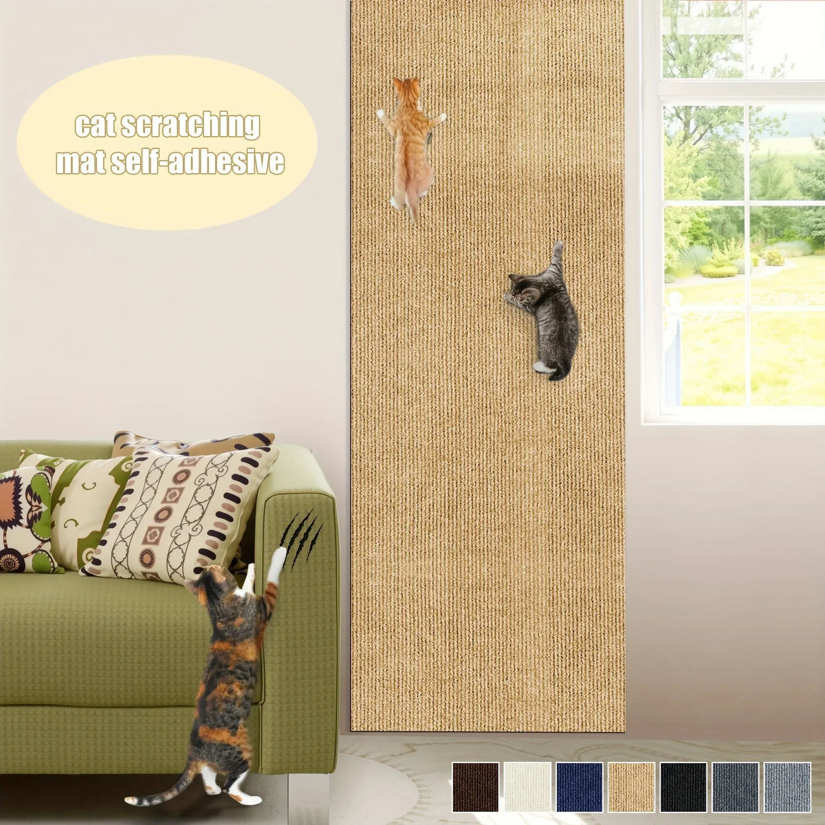 Trimmable Self-Adhesive Cat Scratch Mat - Furniture & Wall Protector (1 Roll)