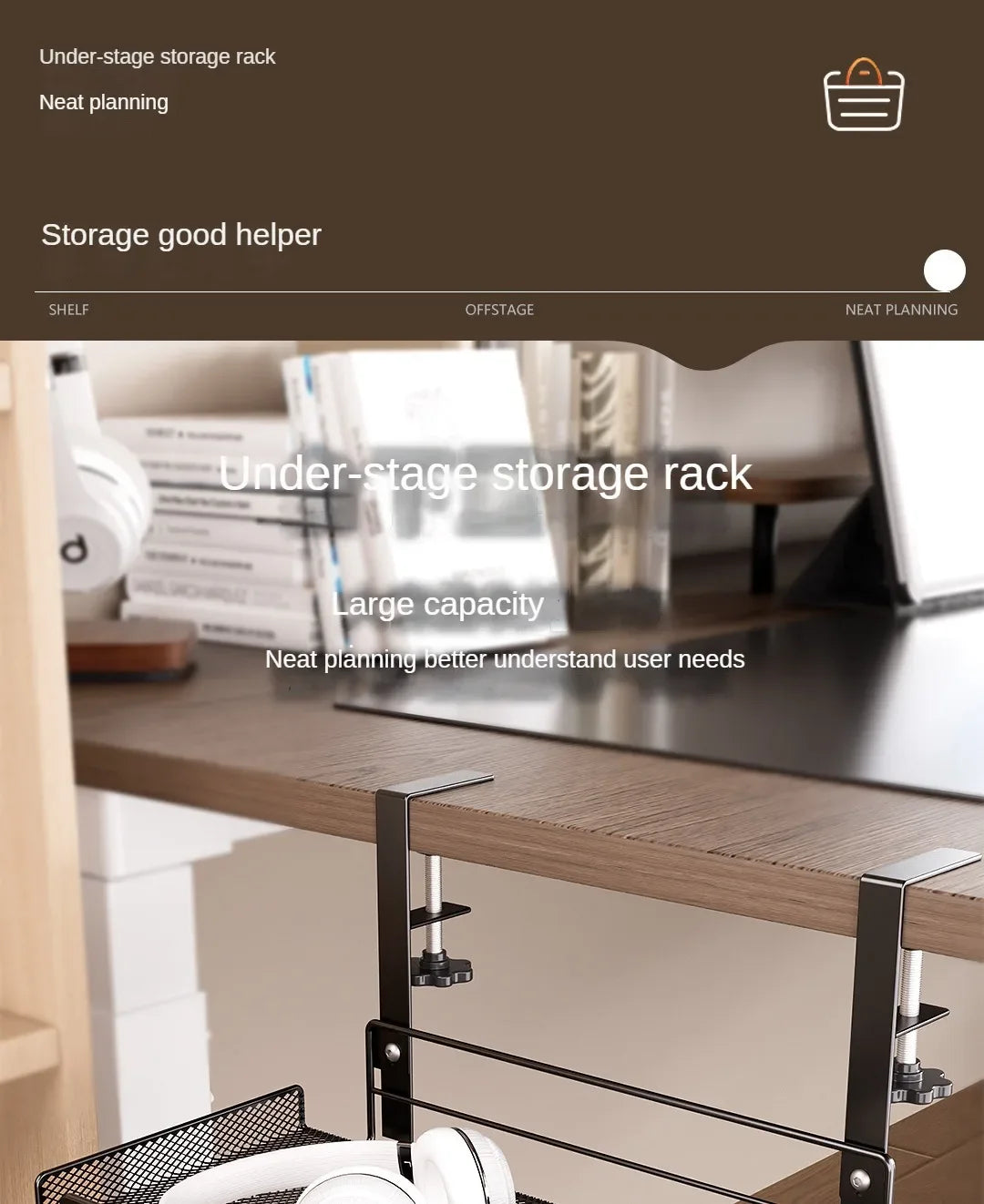 No-Drill Under-Desk Cable Tray – Clamp-On Wire Organizer