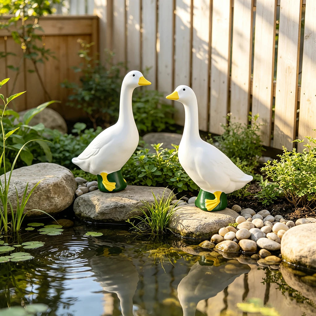 White Duck Garden Statue (1 Duck) - Weatherproof Resin Yard Decor