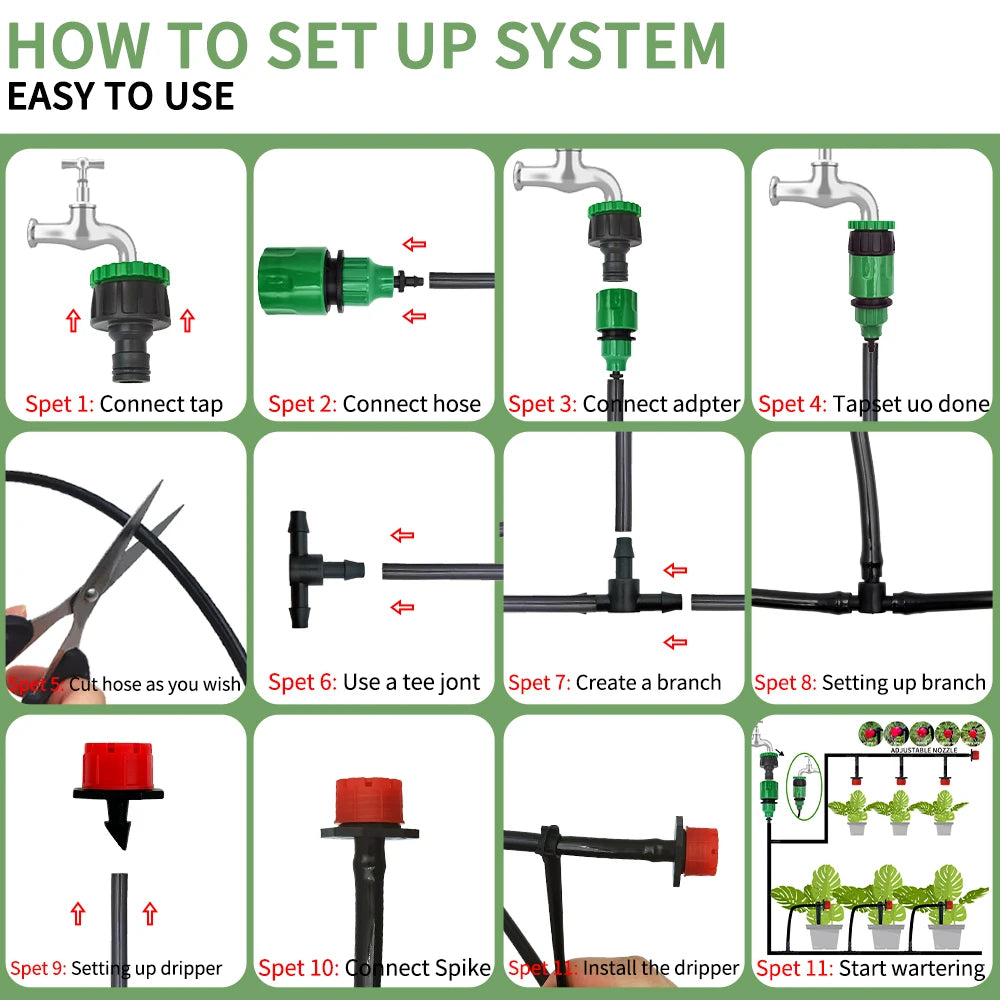 DIY Drip Irrigation Kit – Automatic Garden Watering System with Adjustable Drippers
