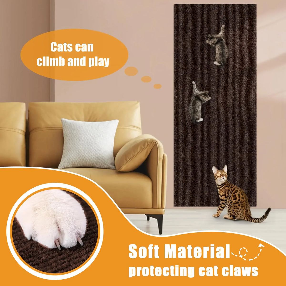 Trimmable Self-Adhesive Cat Scratch Mat - Furniture & Wall Protector (1 Roll)
