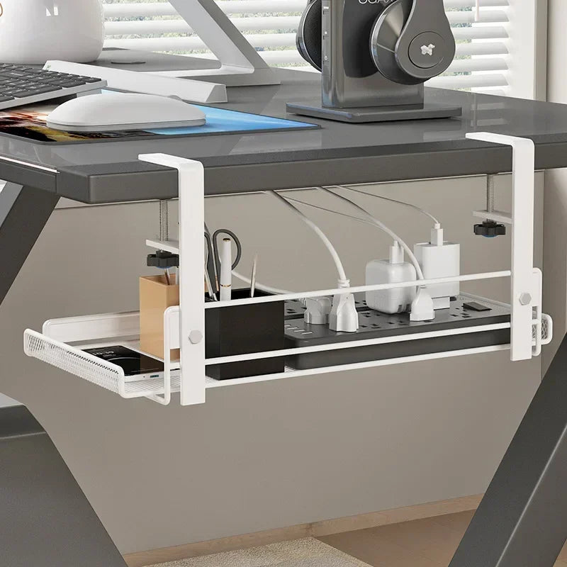No-Drill Under-Desk Cable Tray – Clamp-On Wire Organizer