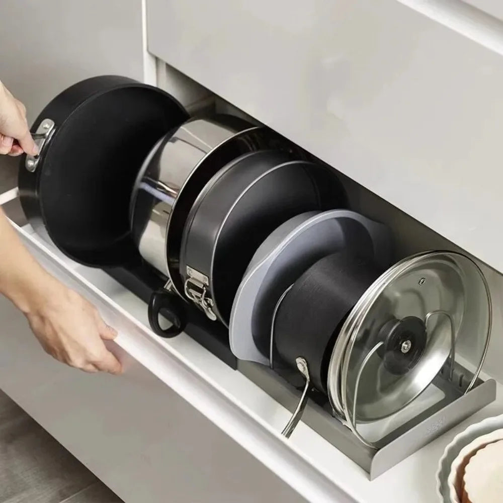 Telescopic Pot Lid & Pan Organizer Rack (7 Dividers)