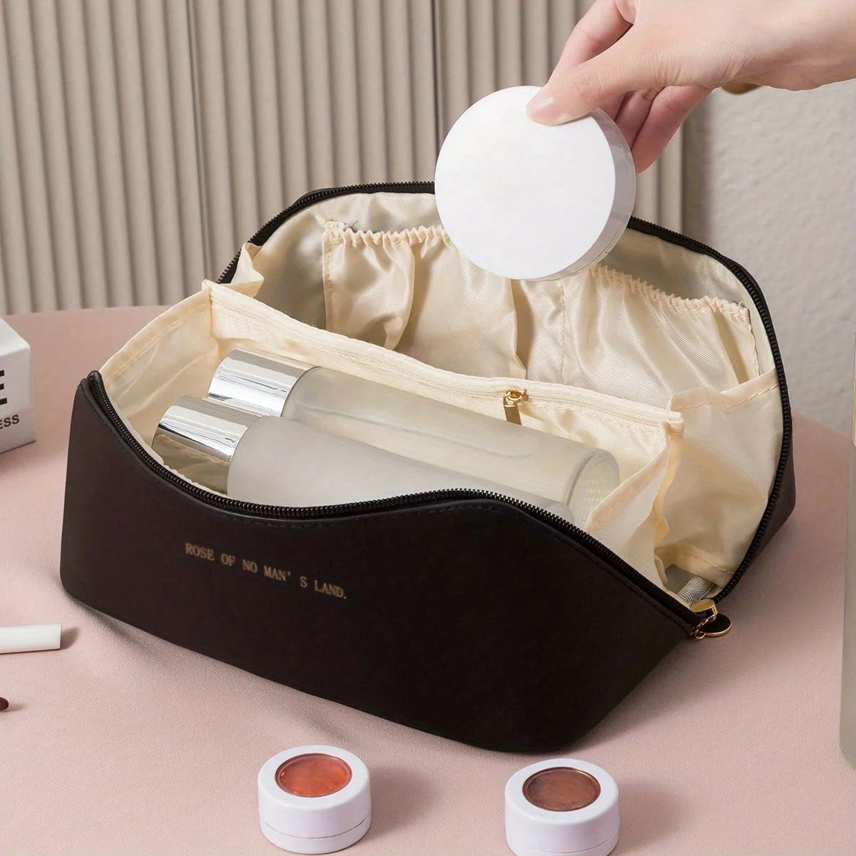 Large Open-Flat Travel Makeup Bag with Dividers