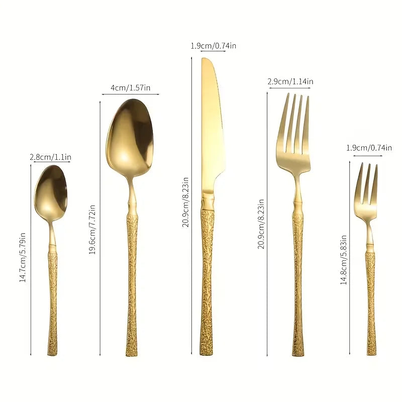 15-Piece Gold Hammered-Handle Flatware Set (Service for 3)