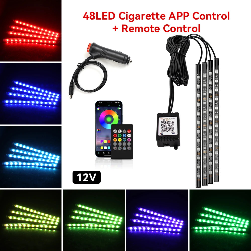 RGB Footwell Ambient Light Kit, 4 Strips with App & Remote (USB or 12V)