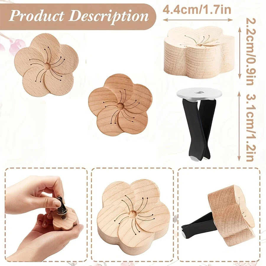 Carved Beechwood Flower Car Vent Diffuser