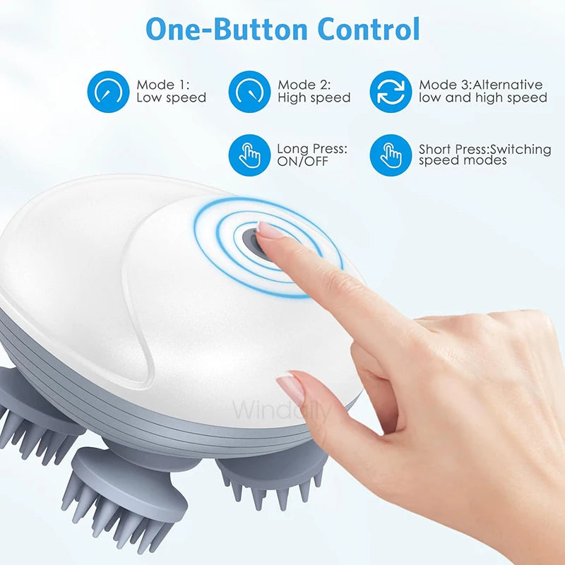 Waterproof Electric Scalp Massager with 4 Heads