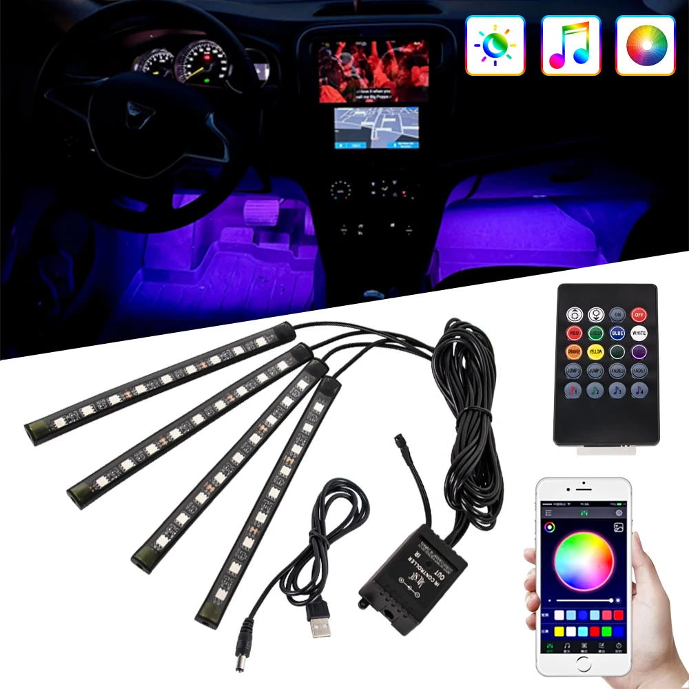 RGB Footwell Ambient Light Kit, 4 Strips with App & Remote (USB or 12V)