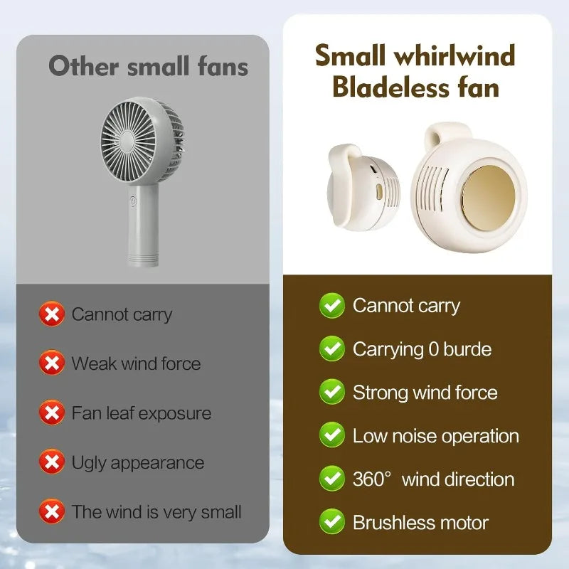 Clip-On Bladeless Waist Fan – Wearable 360° Mini Fan, 3 Speeds, Rechargeable