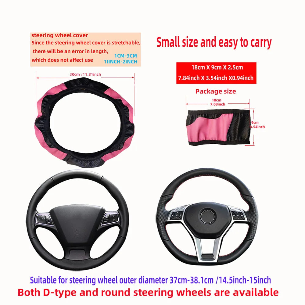 Carbon Fiber Texture Leather Steering Wheel Cover - Universal 15"