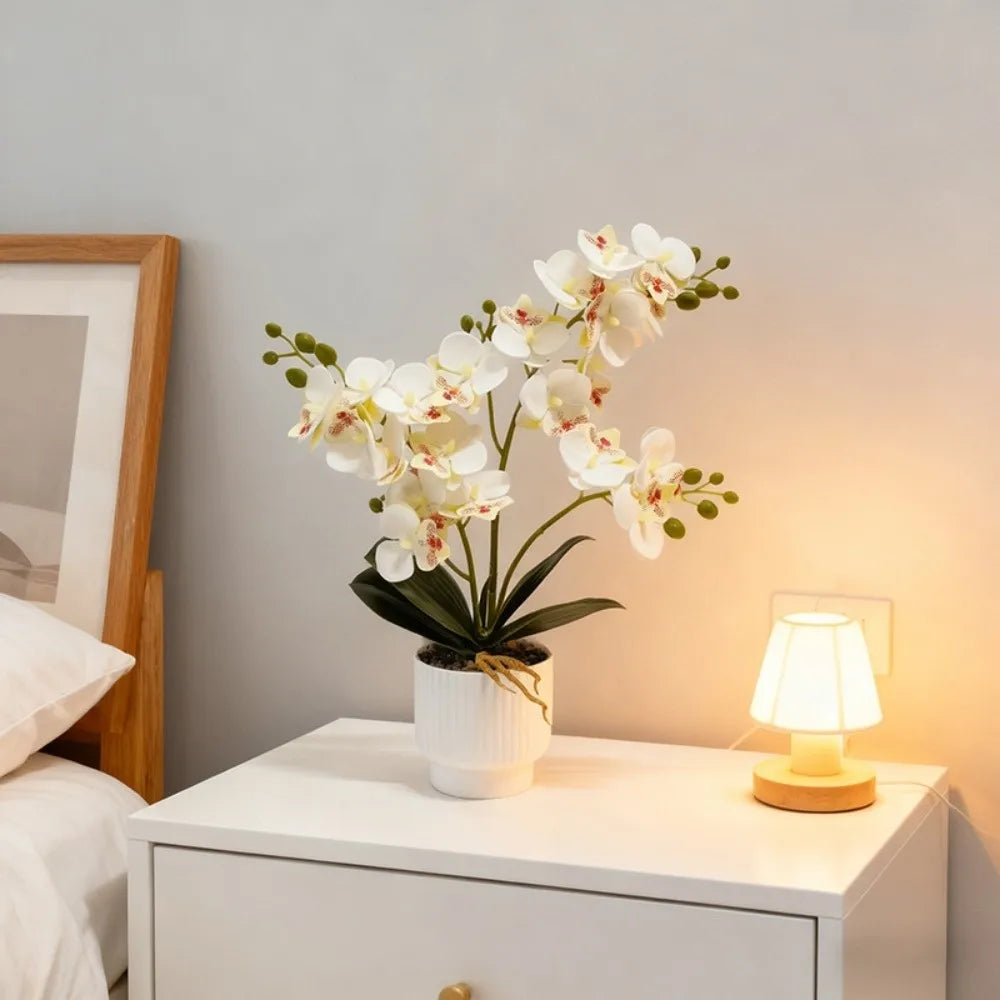 Artificial Phalaenopsis Orchid in White Pot – Faux Potted Orchid, 14.5 in