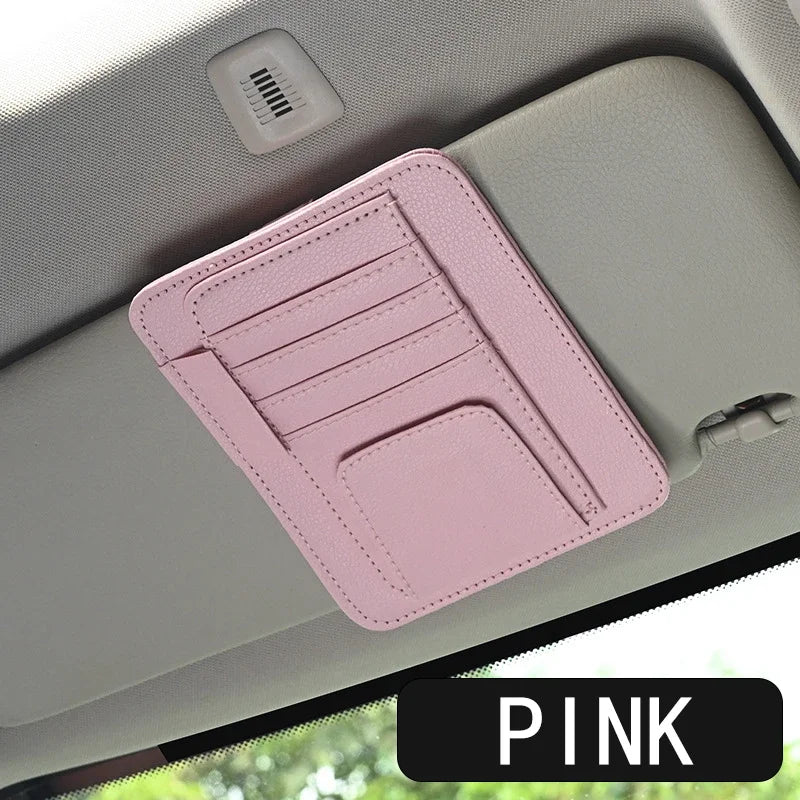 Leather Sun Visor Organizer - Card, Pen & Sunglasses Holder