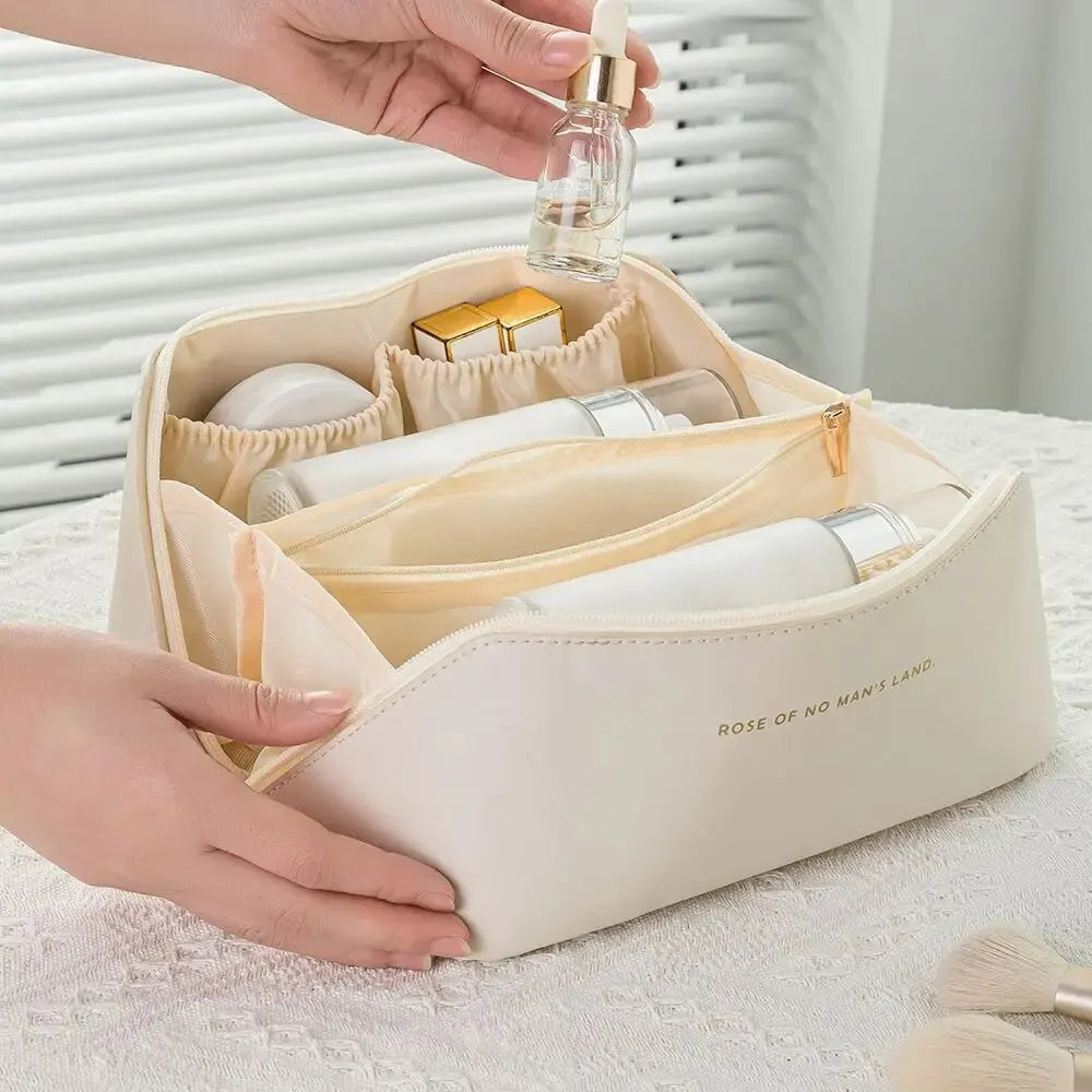 Large Open-Flat Travel Makeup Bag with Dividers