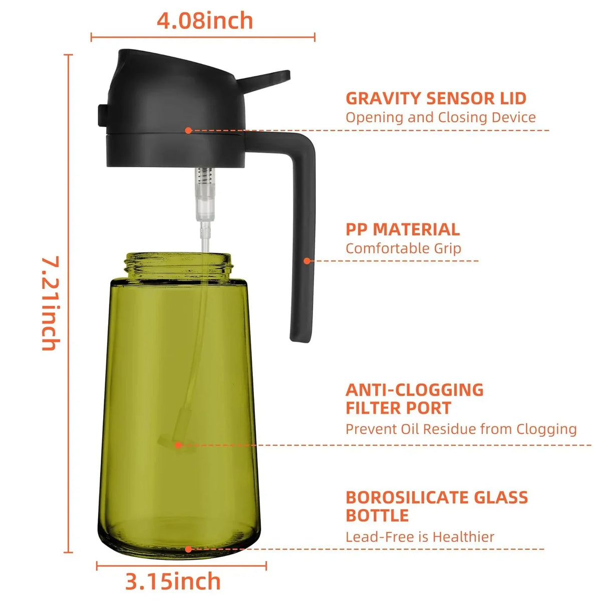 2-in-1 Glass Olive Oil Sprayer & Pourer Bottle (470 ml)