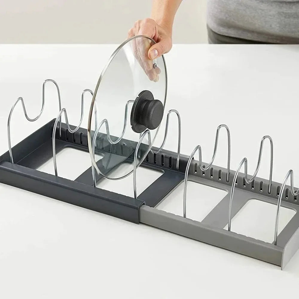 Telescopic Pot Lid & Pan Organizer Rack (7 Dividers)
