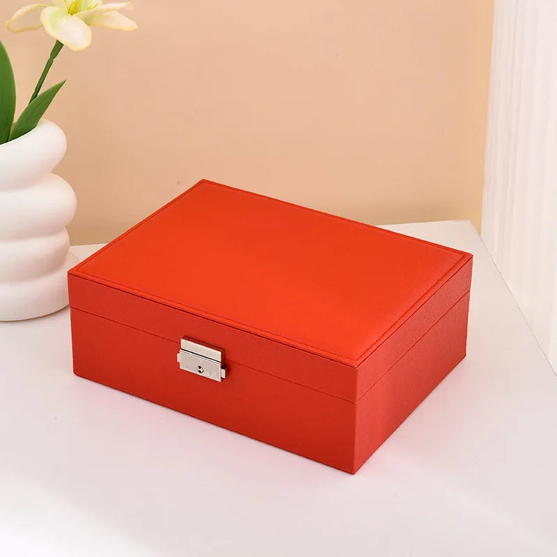 2-Layer PU Leather Jewelry Box with Lock