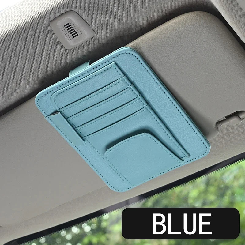 Leather Sun Visor Organizer - Card, Pen & Sunglasses Holder