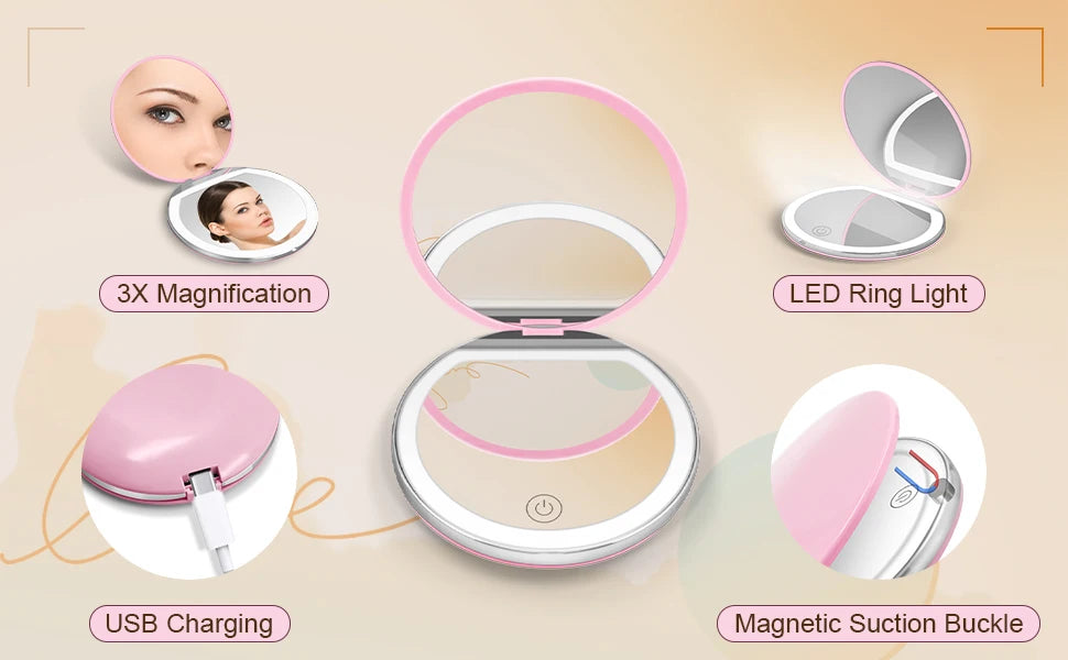 Rechargeable LED Compact Travel Mirror 1X/3X