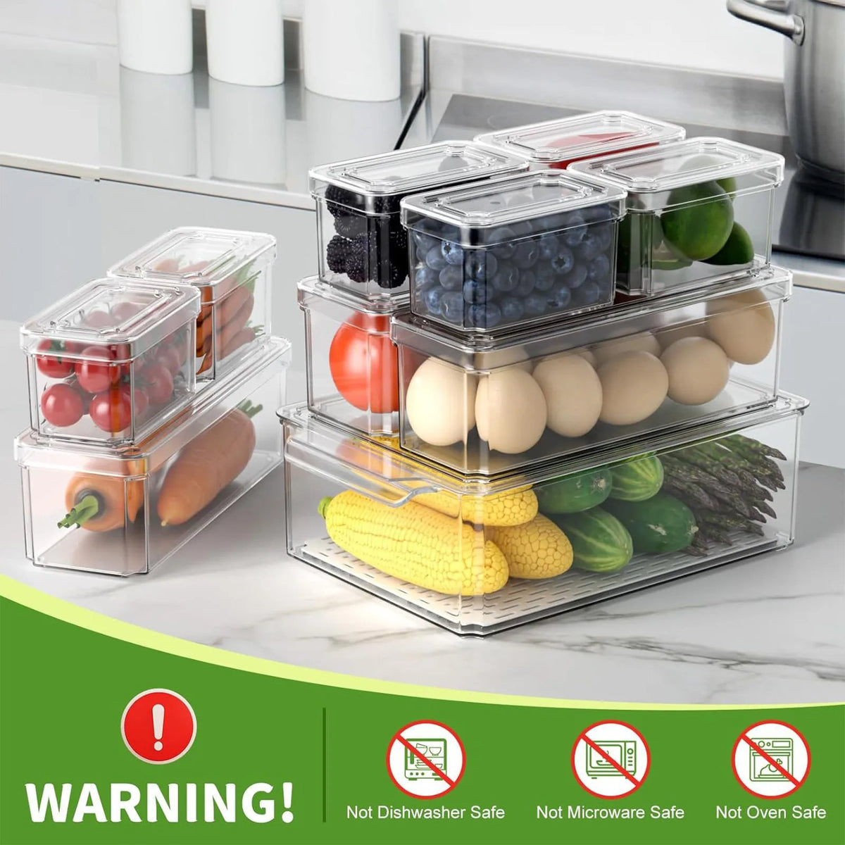 Clear Stackable Fridge Organizer Bin with Lid (Sold Individually)