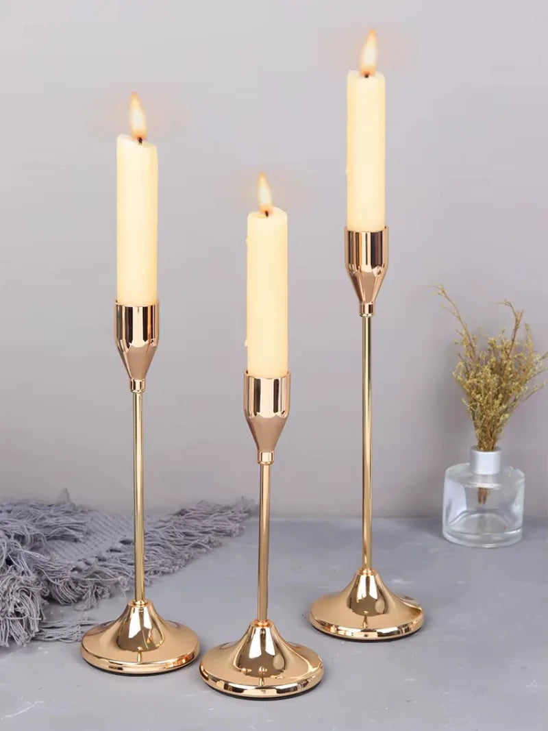 Rose gold taper candlestick holders, set of 3