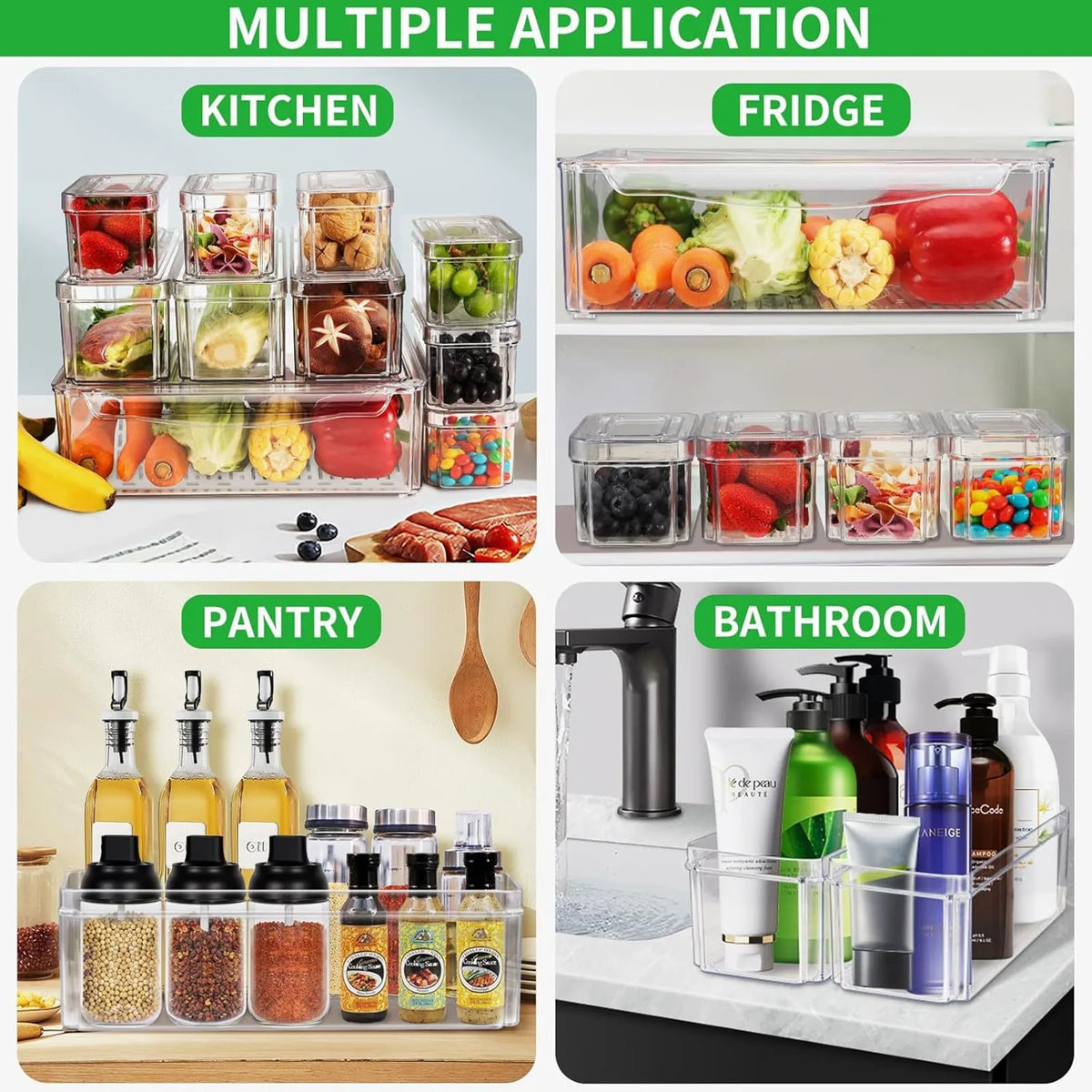 Clear Stackable Fridge Organizer Bin with Lid (Sold Individually)