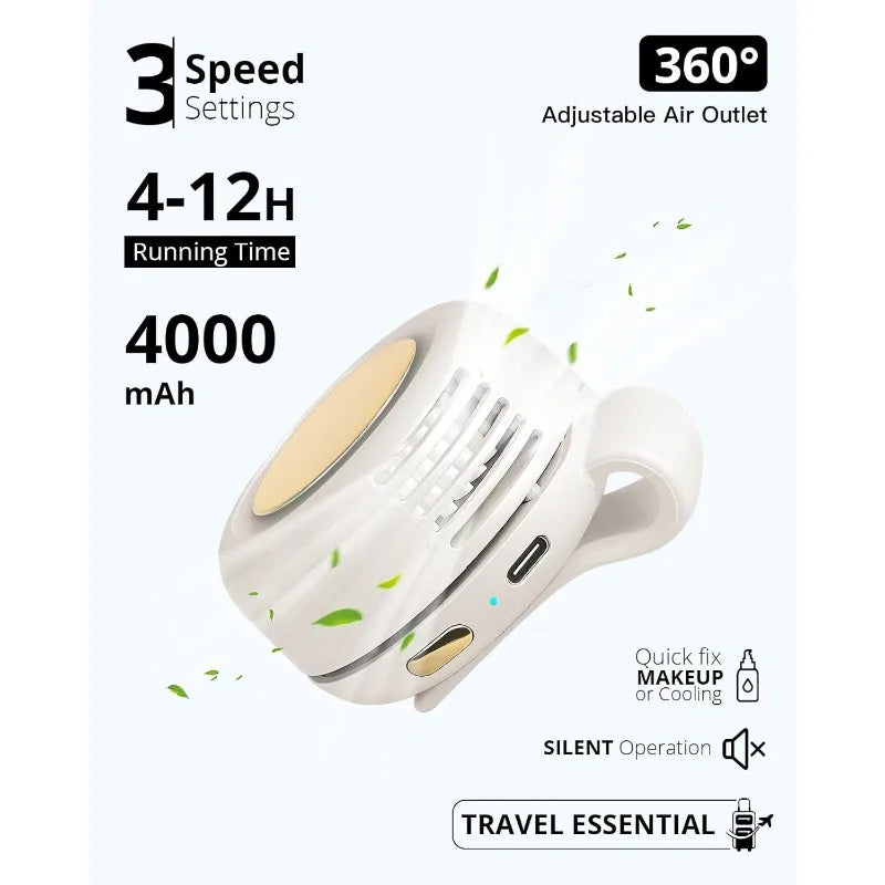 Clip-On Bladeless Waist Fan – Wearable 360° Mini Fan, 3 Speeds, Rechargeable