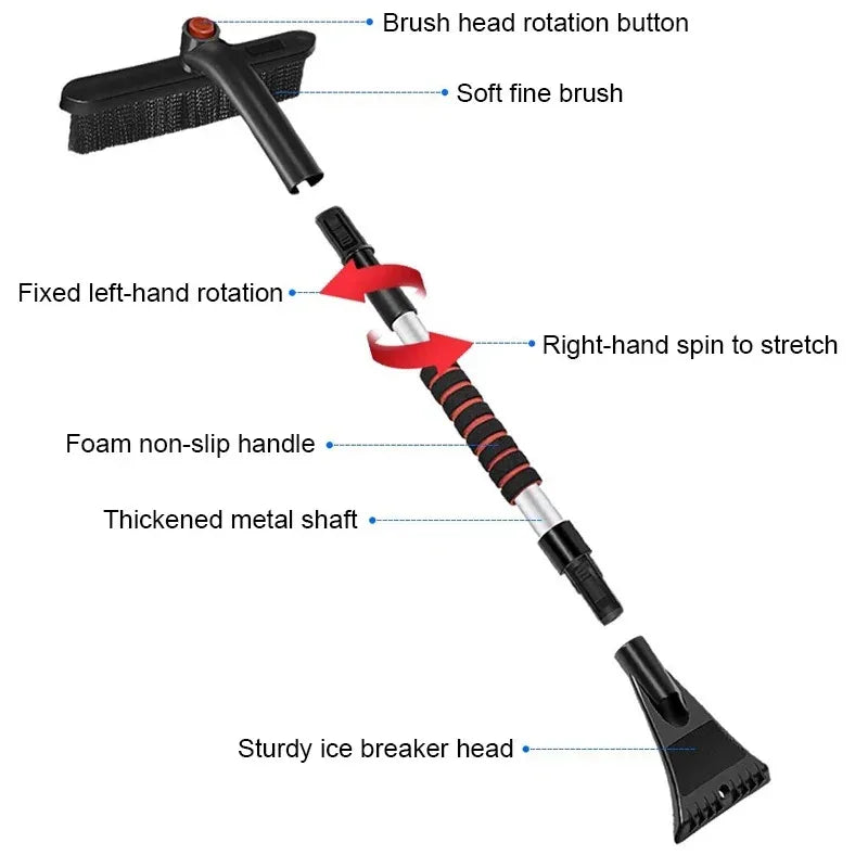 Extendable Snow Brush & Ice Scraper (26-35 in, Detachable)