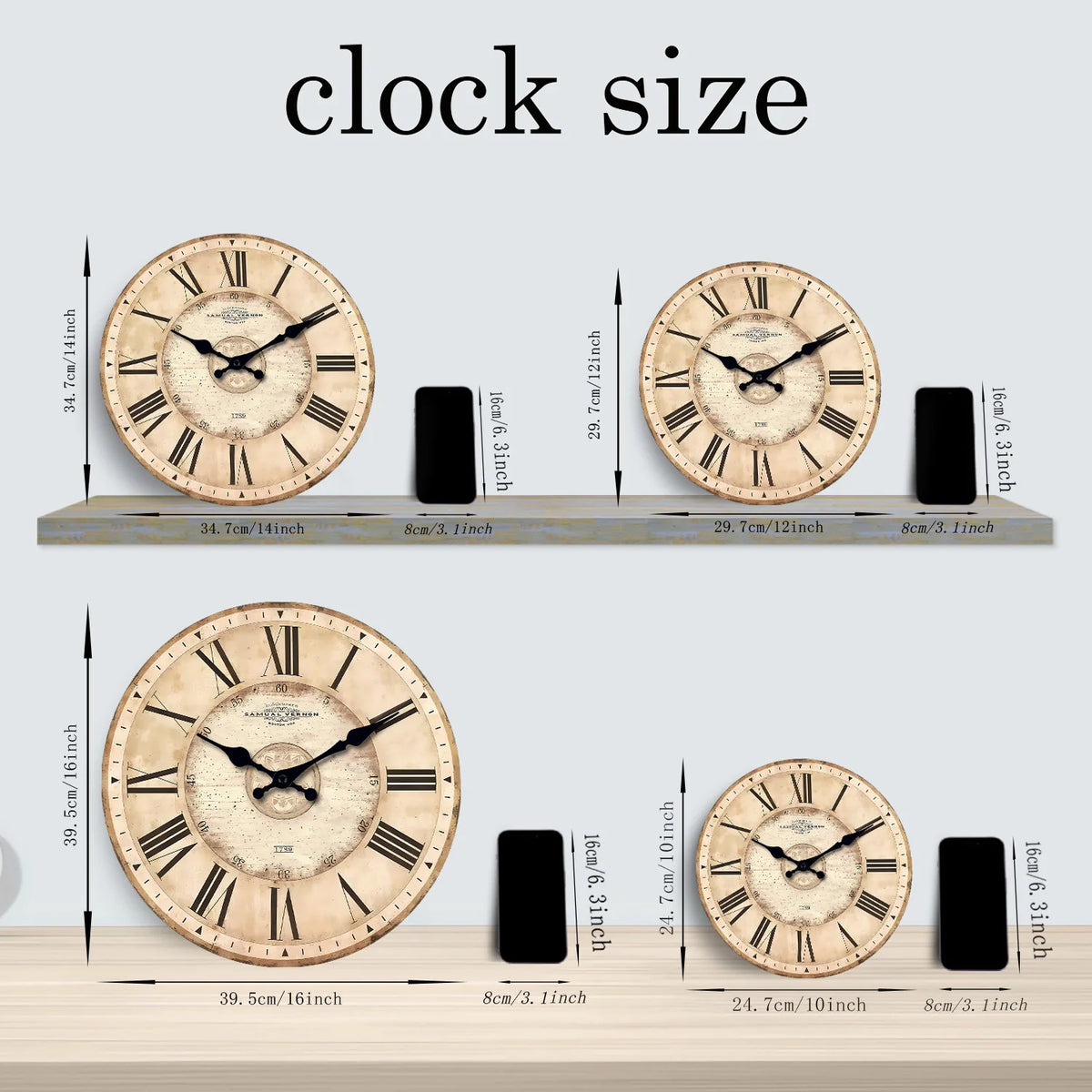 Vintage Farmhouse Roman Numeral Wall Clock