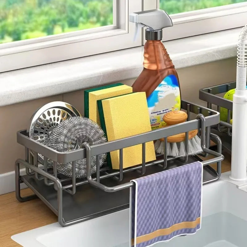 Self-Draining Sink Caddy with Sponge, Brush & Towel Holder