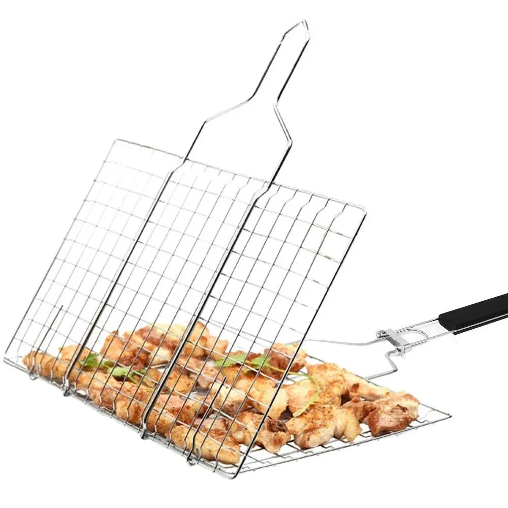 Stainless Steel Grilling Basket – Folding Fish & Veggie Basket or Rolling Cylinder Basket