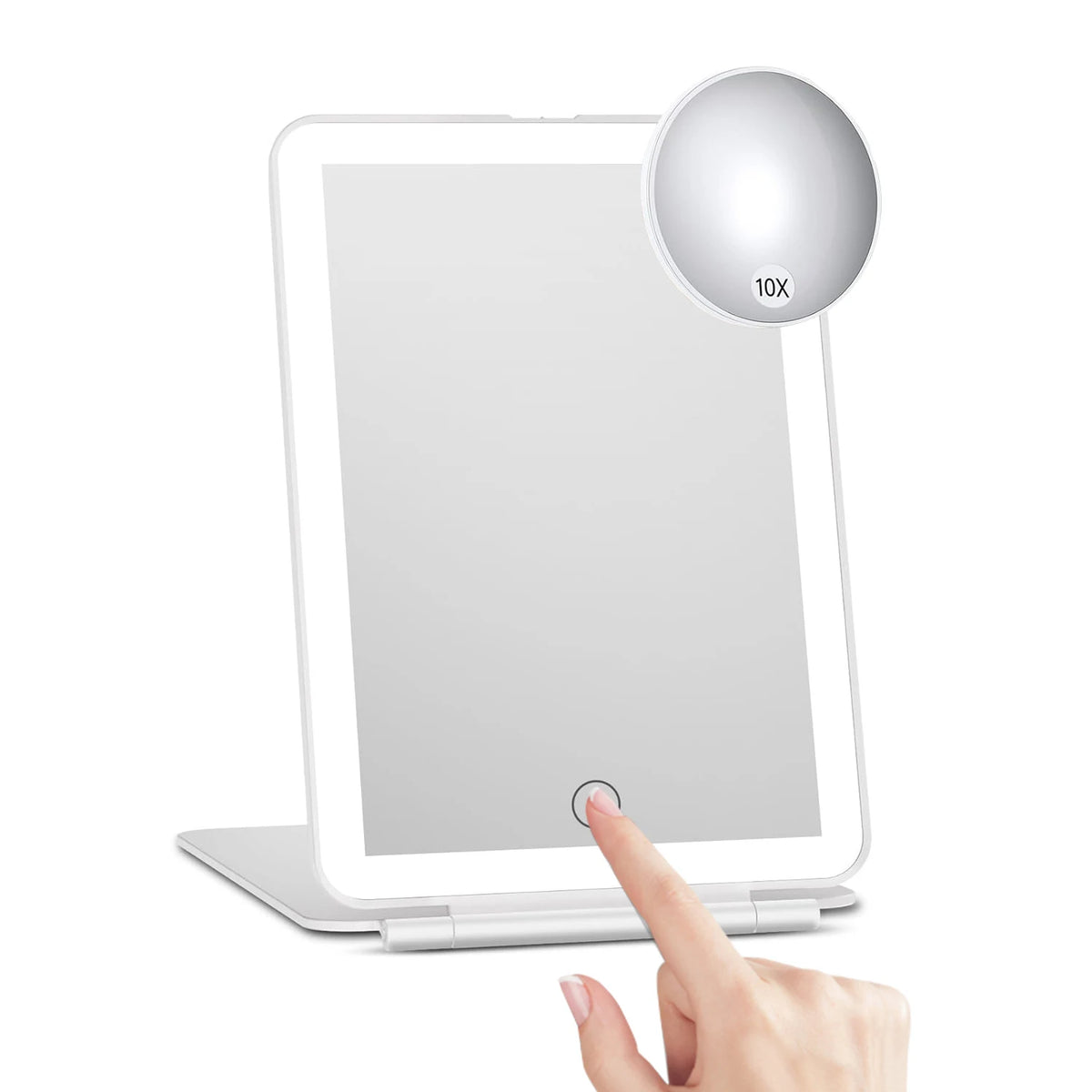 LED vanity mirror, white with 10X magnifier