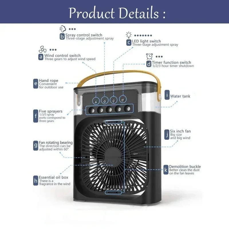 3-in-1 Mini Air Cooler Fan – Cool Mist Humidifier & Night Light