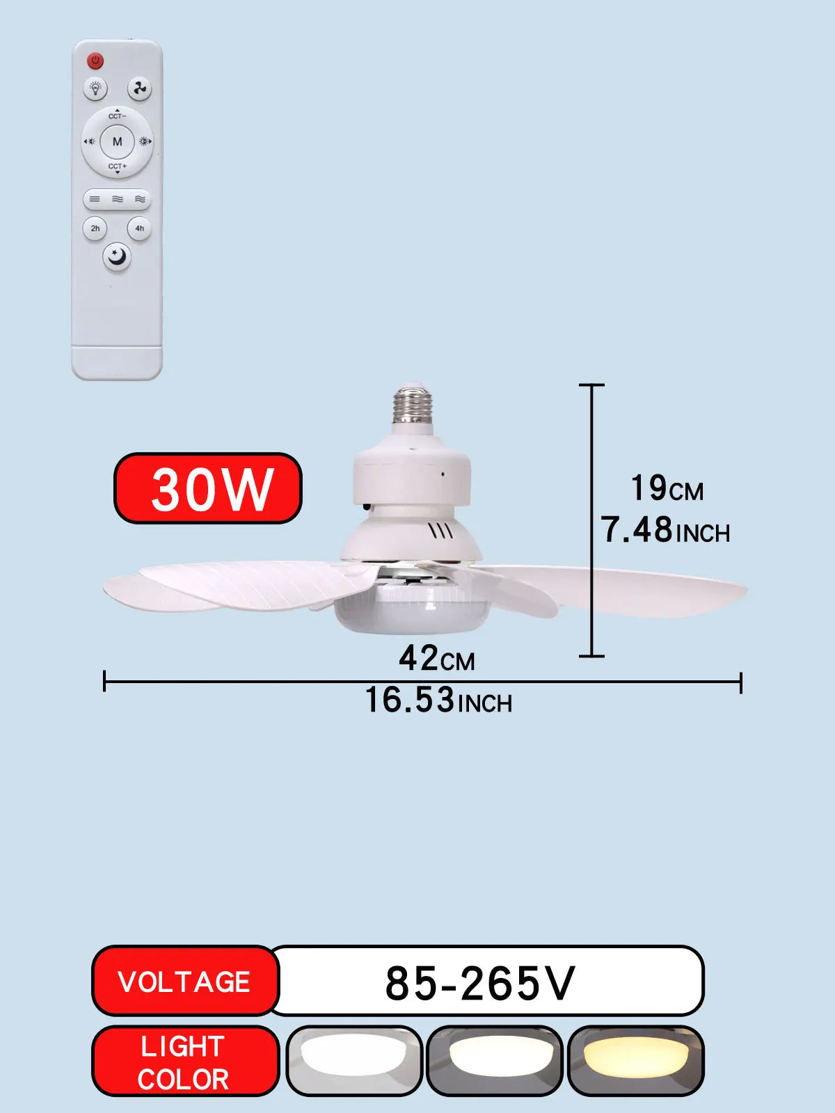 Socket Ceiling Fan with LED Light & Remote – Screws Into a Standard Bulb Socket