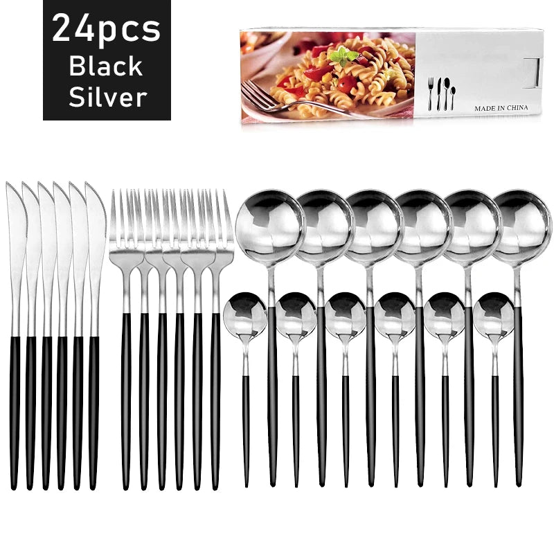 24-Piece Black & Gold Flatware Set (Service for 6)
