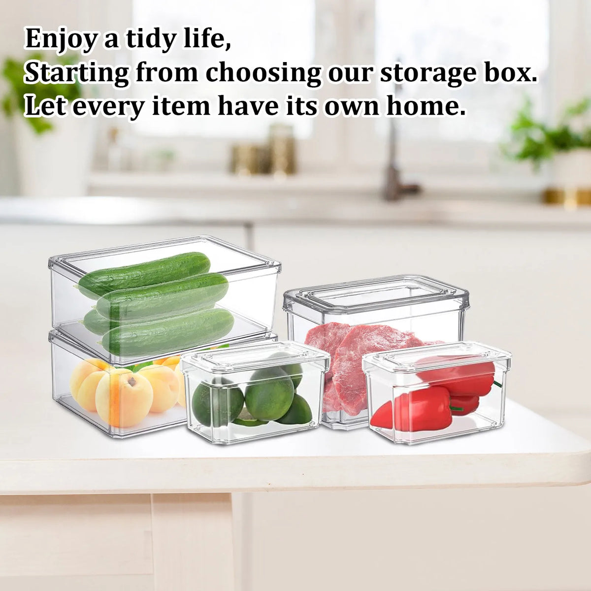 Clear Stackable Fridge Organizer Bin with Lid (Sold Individually)
