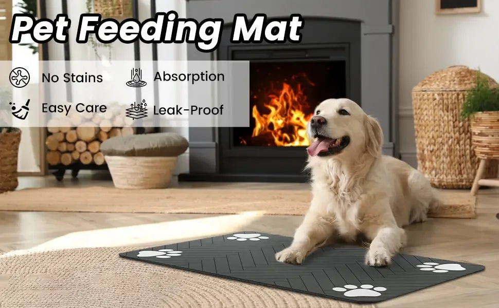 Absorbent Quick-Dry Pet Feeding Mat with Non-Slip Rubber Backing (1 Mat)