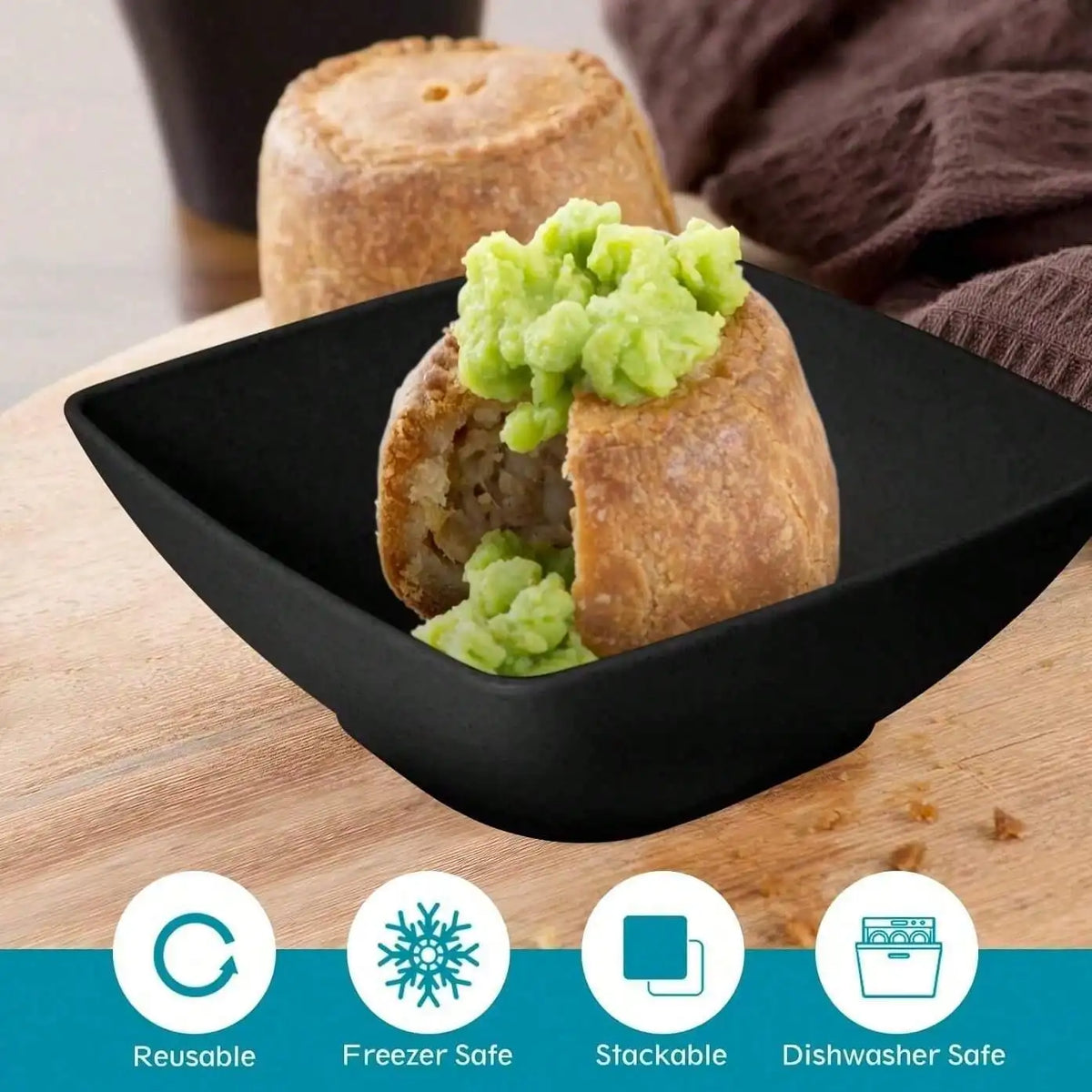 16-Piece Square Wheat Straw Dinnerware Set for 4, Matte Black