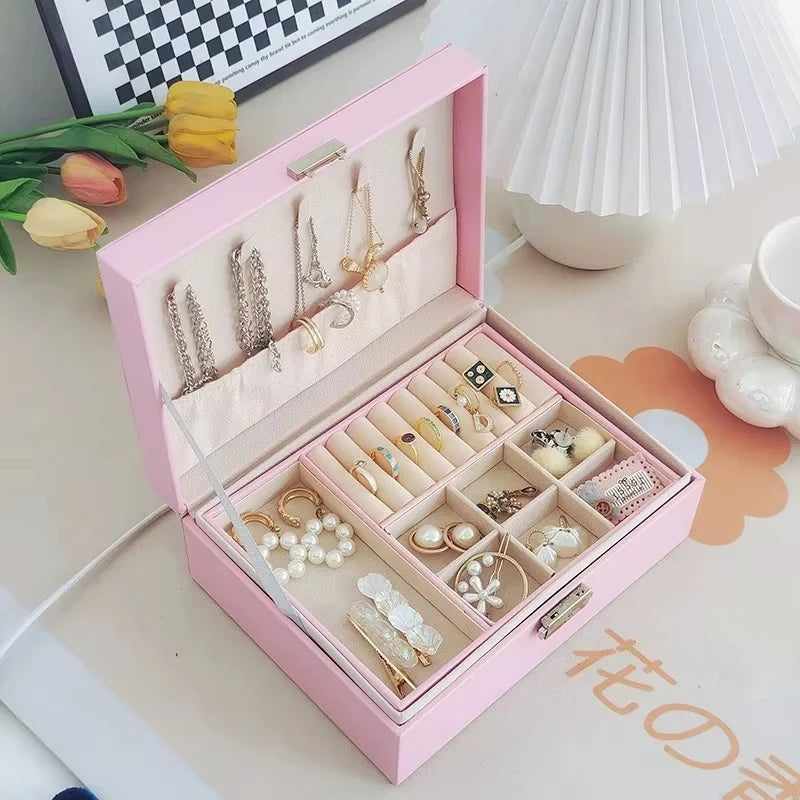 2-Layer PU Leather Jewelry Box with Lock